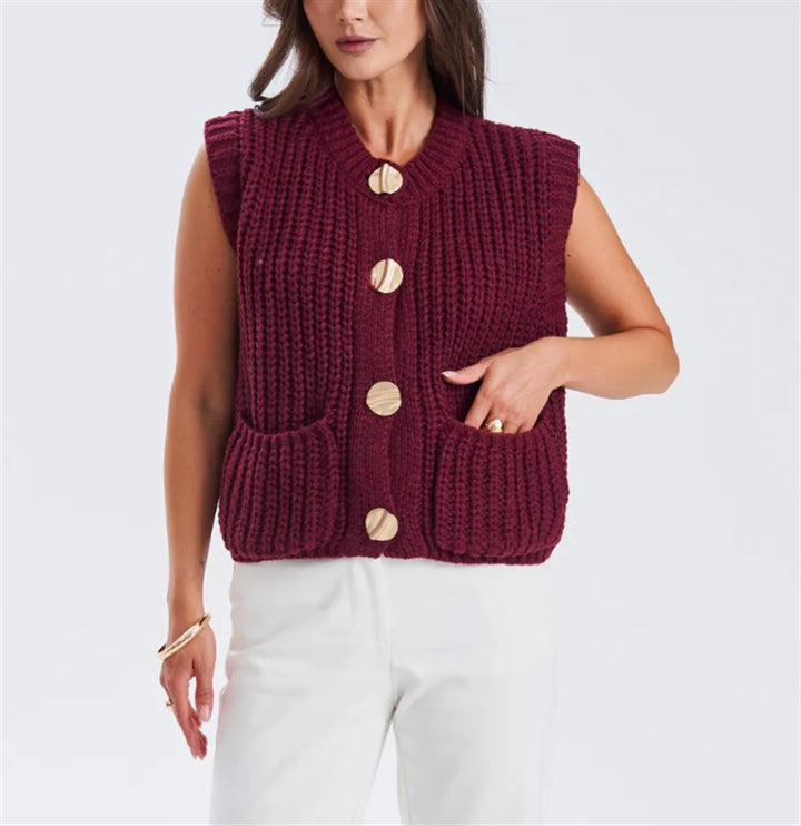 Women Chunky Knit Oversized Cardigan with Decorative Buttons Mune Fashion