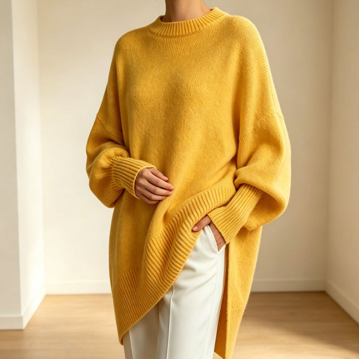 Women's Oversize Longline Fine Knit Sweater with Raglan Sleeves and Ribbed Hem Mune Fashion