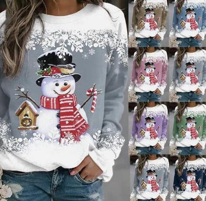 Women's Christmas Sweatshirt with Snowman Design and Round Neckline Mune Fashion