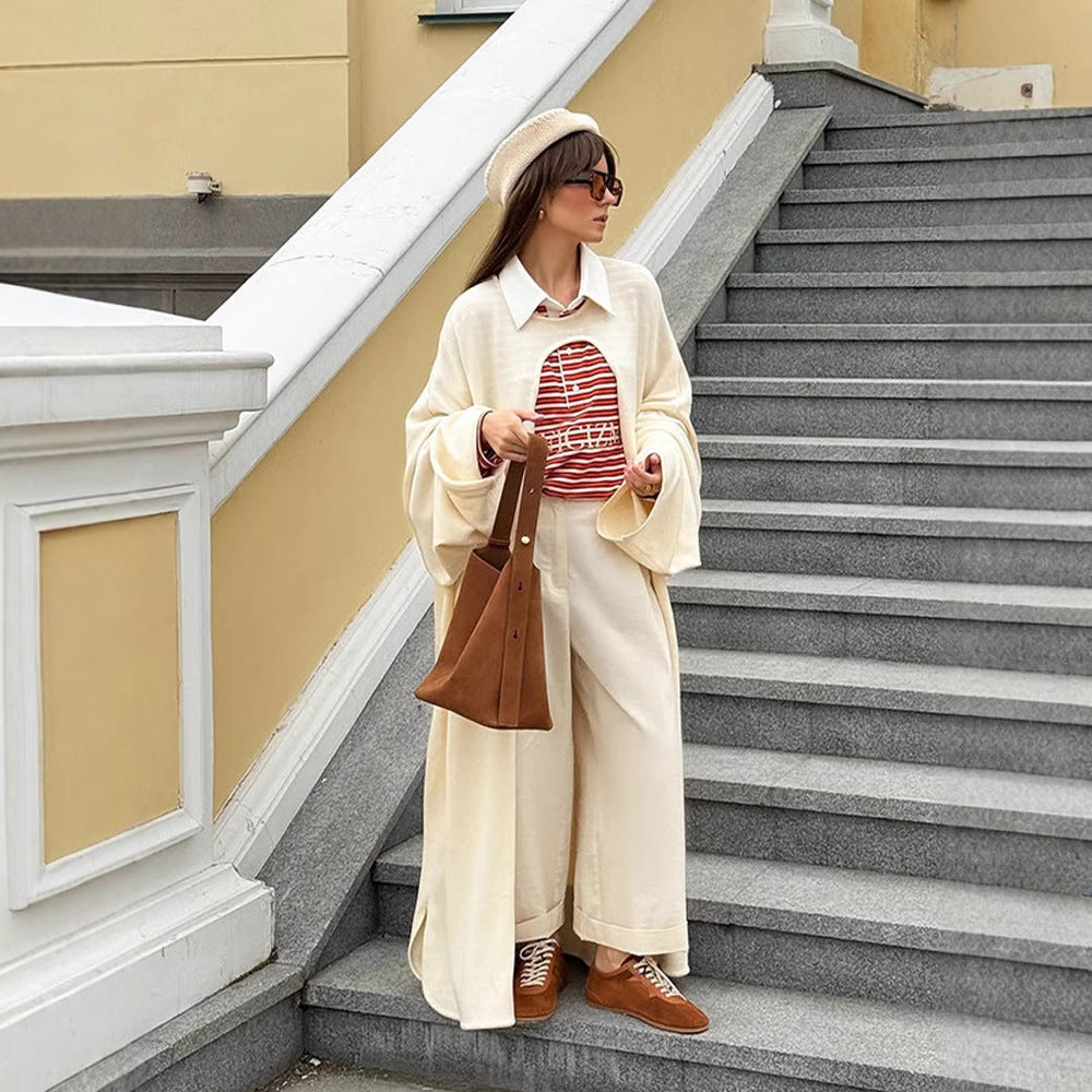 Women's Oversize Cape Cardigan with Wide Trumpet Sleeves and Open Front Design Mune Fashion