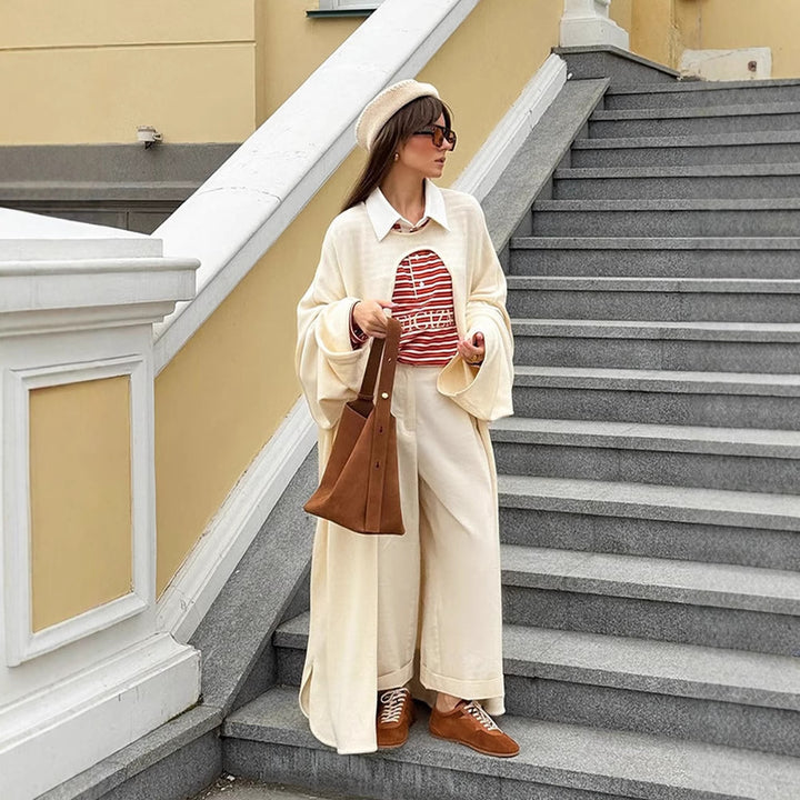 Women's Oversize Cape Cardigan with Wide Trumpet Sleeves and Open Front Design Mune Fashion