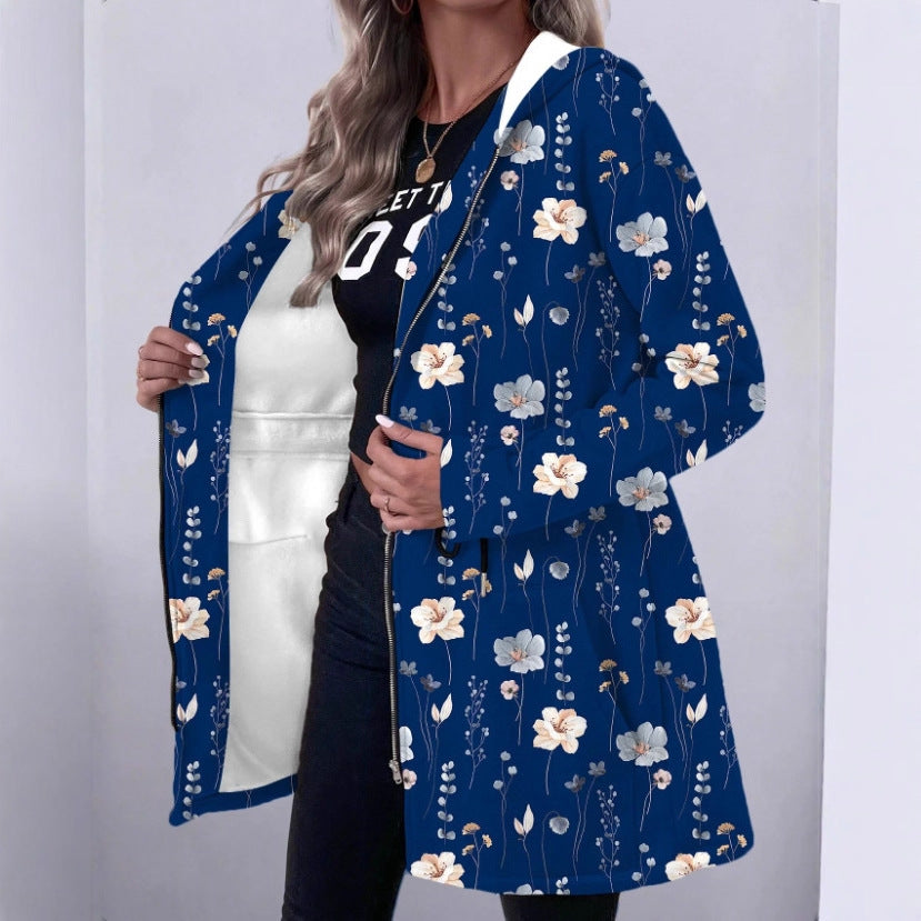 Women's Floral Print Hooded Parka with Padded Lining Mune Fashion