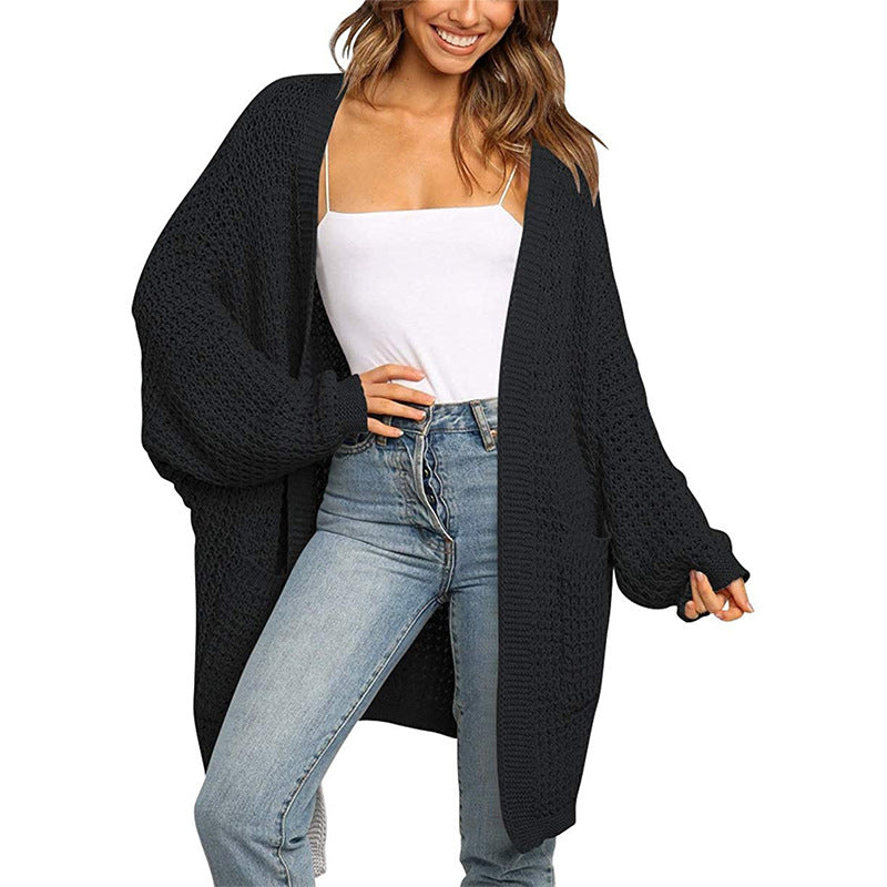Women's Longer Open Chunky Knit Cardigan in Cocoon Cut with Pockets Mune Fashion