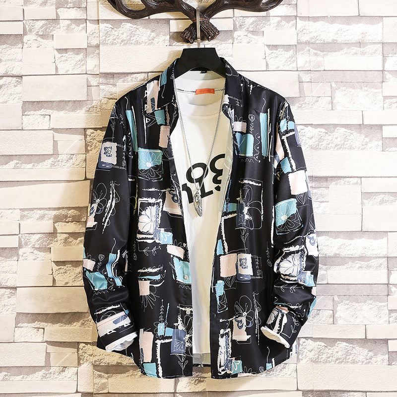 Men's long-sleeved shirt with open lapel collar, contrasting floral print and casual regular-fit silhouette Mune Fashion