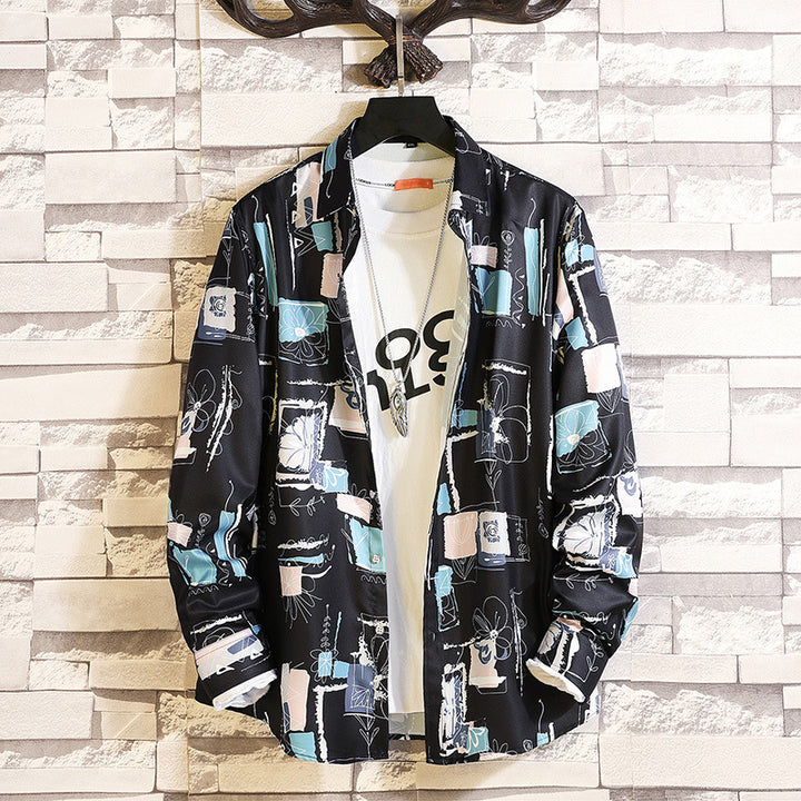 Men's long-sleeved shirt with open lapel collar, contrasting floral print and casual regular-fit silhouette Mune Fashion