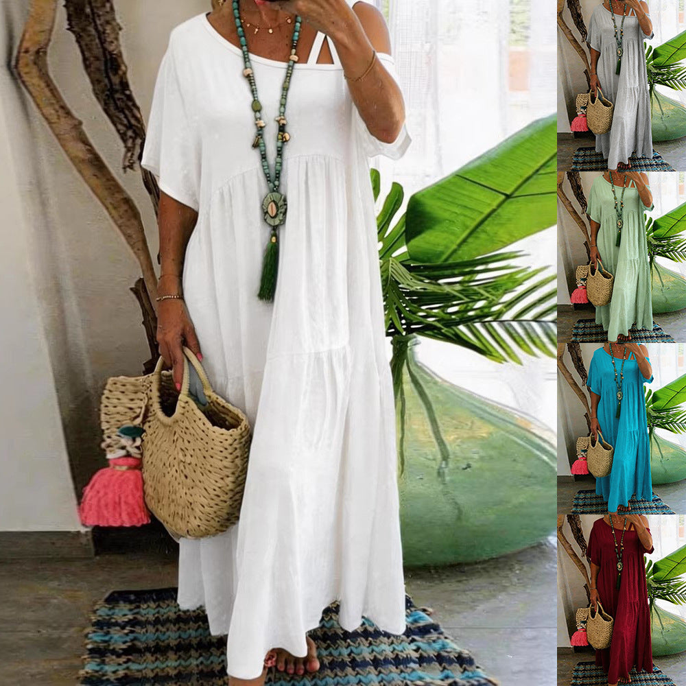 Ladies Maxi Dress with Casual Cut and Asymmetrical Design Mune Fashion