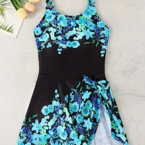 Ladies One-Piece Swimsuit with Floral Wrap Design Mune Fashion