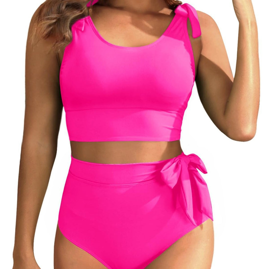 Women's High-Waisted Bikini Set with Knot-Decorated Top Mune Fashion