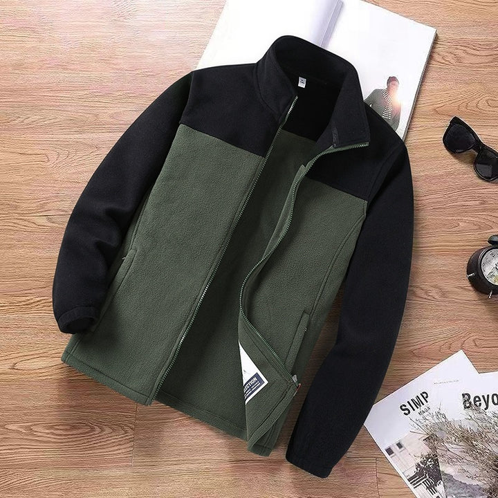 Men's Two-Tone Fleece Transition Jacket with Stand-Up Collar, Zipper & Side Pockets Mune Fashion
