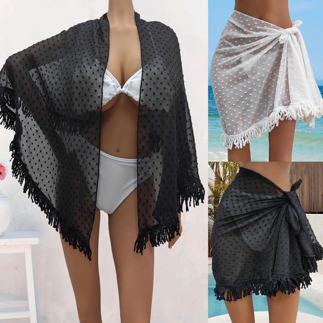 Women transparent beach cover-up with playful fringes Mune Fashion