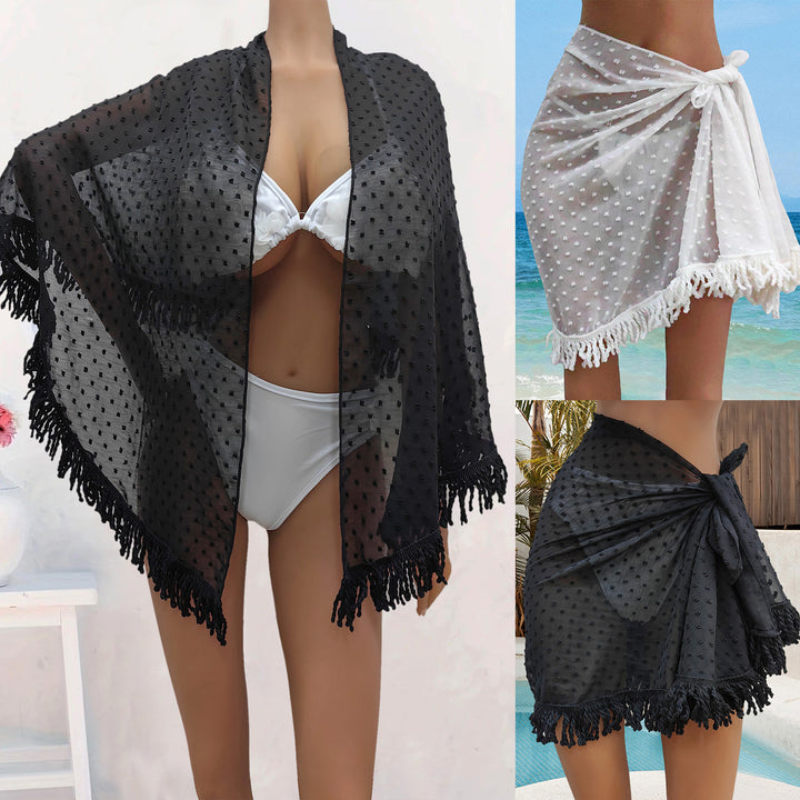 Women transparent beach cover-up with playful fringes Mune Fashion
