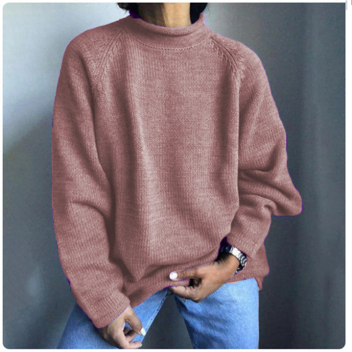 Women nan kastiger fine knit sweater with short standing collar and raglan sleeves Mune Fashion