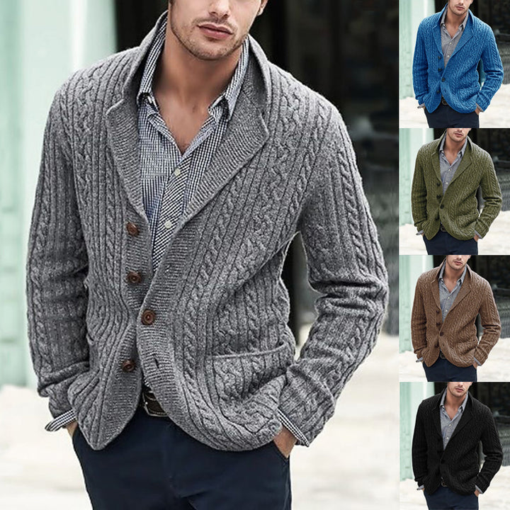 Men's Cable Knit Blazer with Shawl Collar and Button Placket Mune Fashion