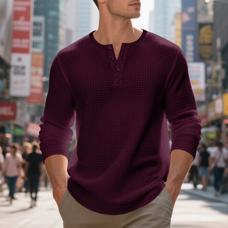 Men's nano thermoregulating waffle thermal shirt with short button placket and rounded hem Mune Fashion