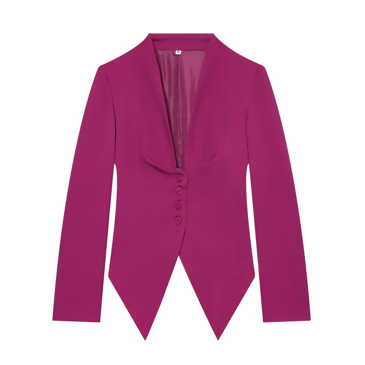 Women's Tailored Cropped Blazer with Pointed Hem and Deep V-Neck Mune Fashion