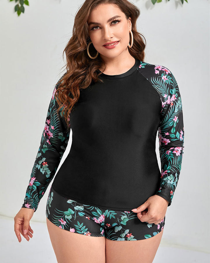 Women's Long-sleeved Surf Suit with Floral Pattern Mune Fashion