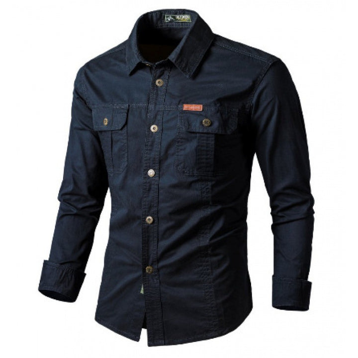 Men's Long Sleeve Work Shirt with Double Chest Pockets and Durable Twill Mune Fashion