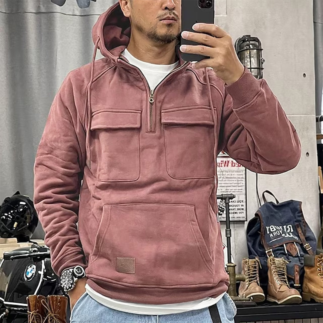 Men's nan Utility Hoodie with patch chest pockets and half zipper Mune Fashion