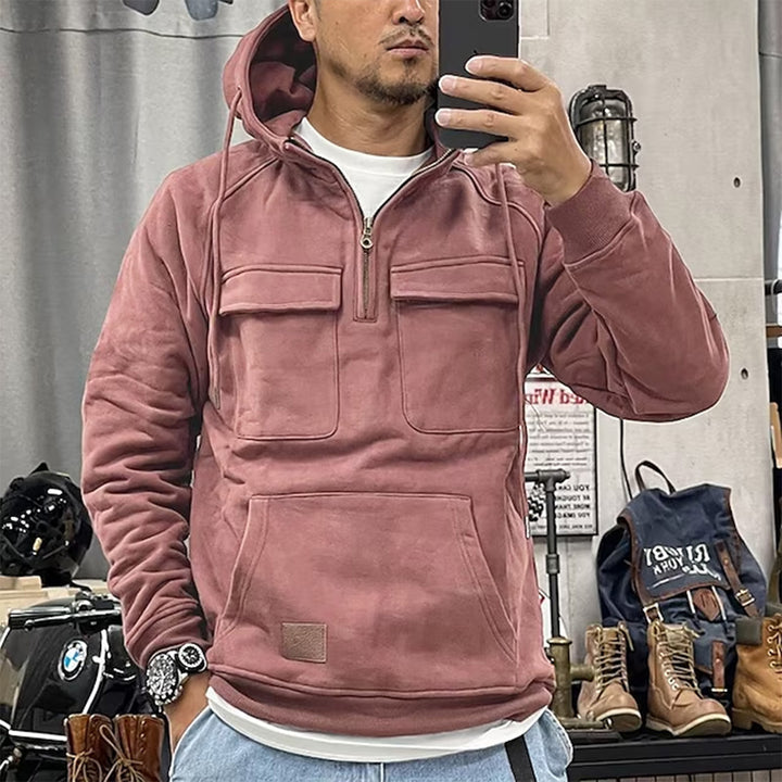 Men's nan Utility Hoodie with patch chest pockets and half zipper Mune Fashion