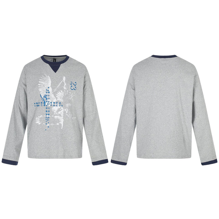 Men's long sleeve sweatshirt with contrast cuffs and Eagle Star print Mune Fashion
