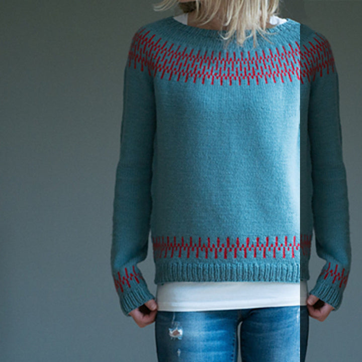 Women's patterned Norwegian knit sweater with wide round neckline and casual oversized fit Mune Fashion