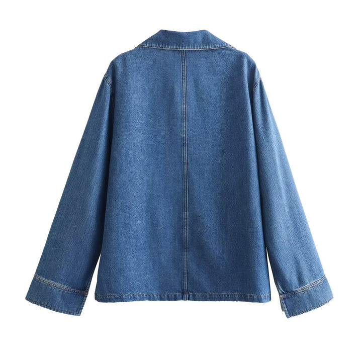 Women's oversized jeans pullover with open V-neck, large chest pocket, and boxy fit Mune Fashion