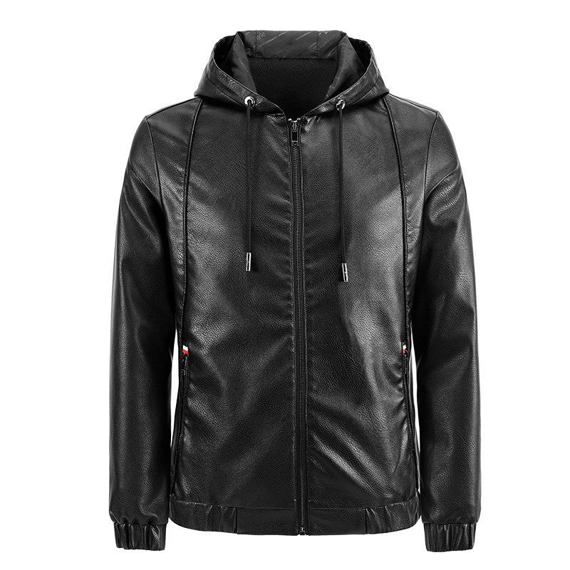 Men's Stylish Faux Leather Hoodie Jacket Mune Fashion