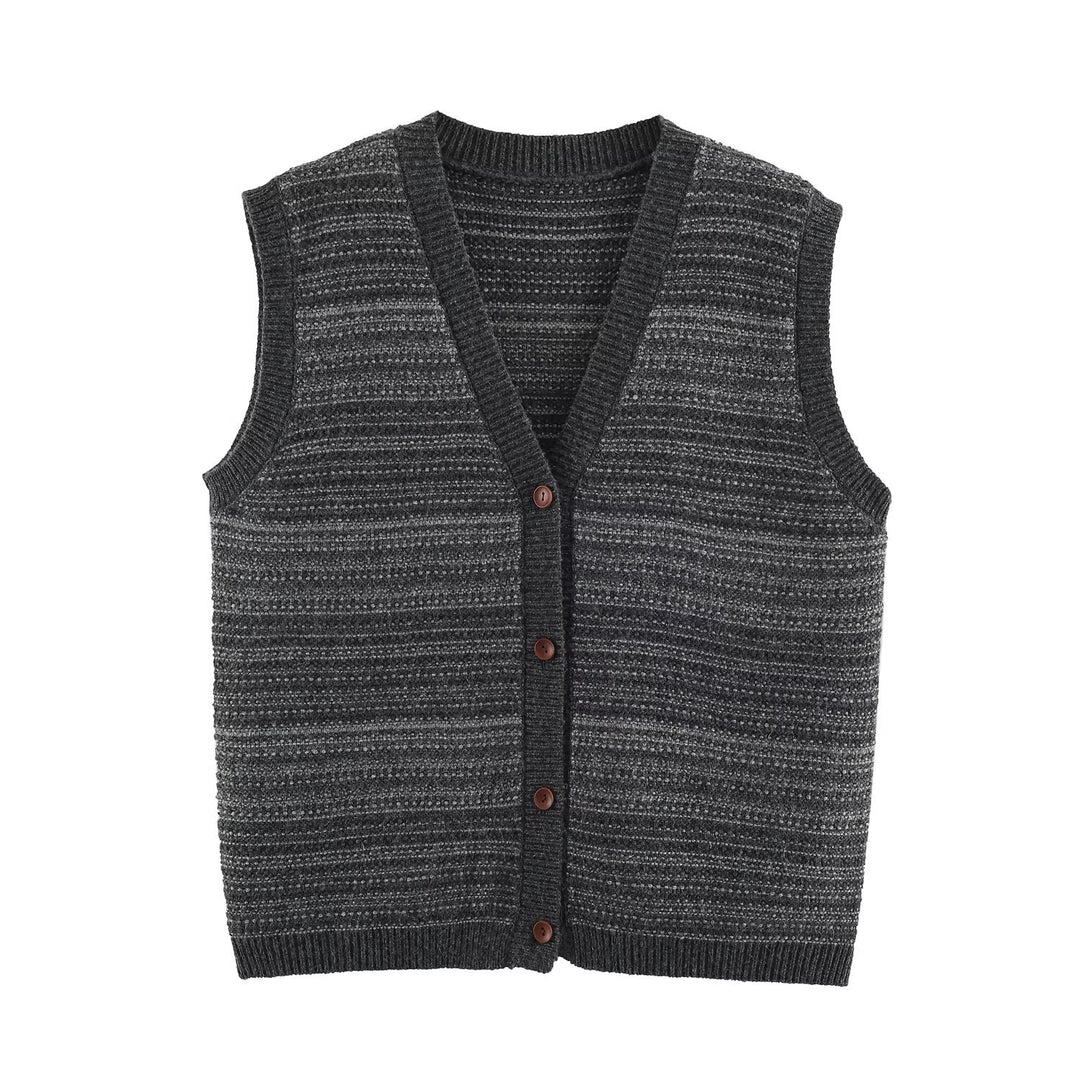 Men's Knitted Vest with V-Neck, Button Placket and Fine Textured Knit Mune Fashion