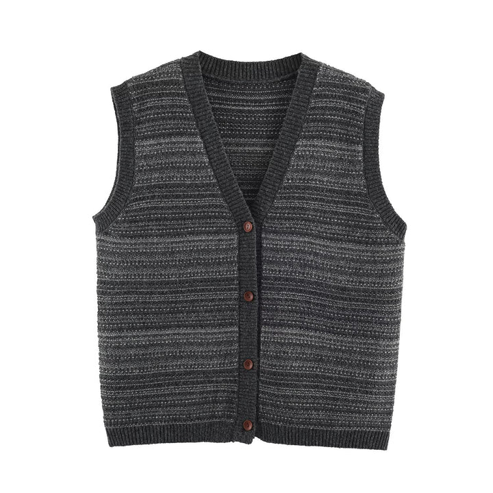 Men's Knitted Vest with V-Neck, Button Placket and Fine Textured Knit Mune Fashion