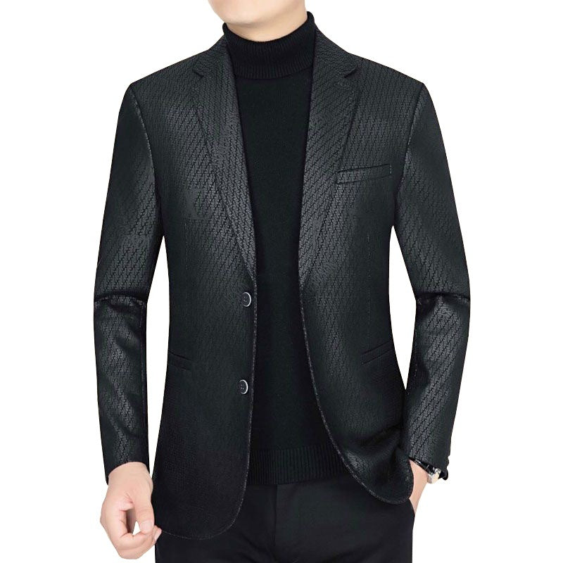 Men's Slim-Fit Jacket in Leather Look with Notched Lapel Mune Fashion