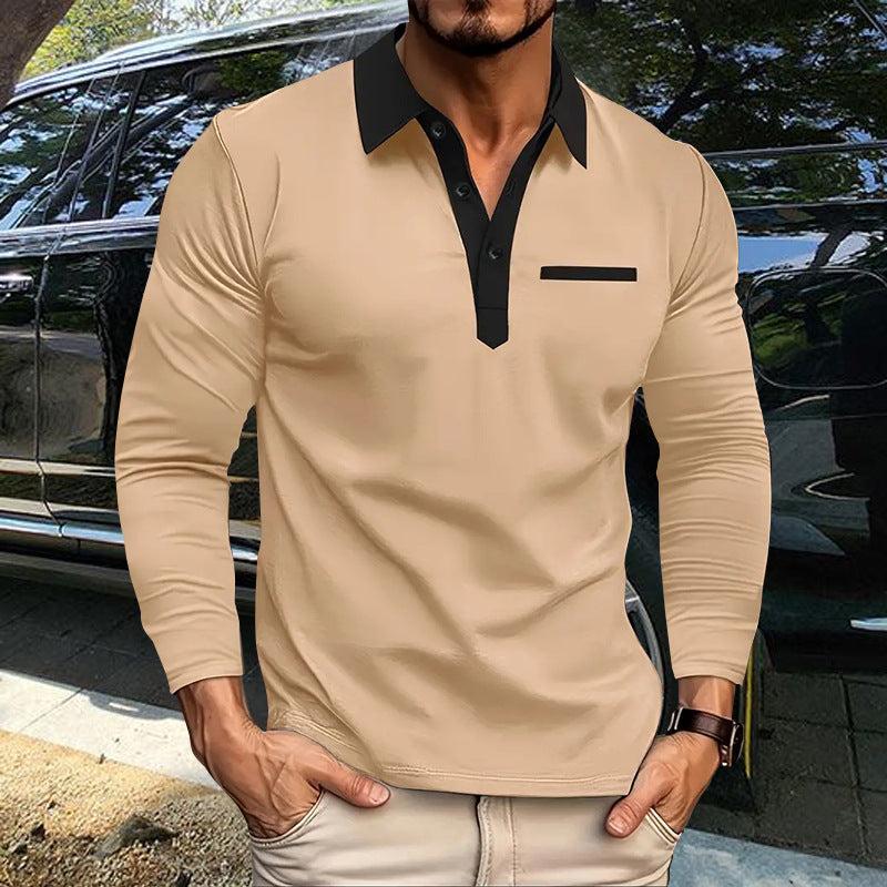 Men's stretchy long-sleeve polo with contrasting button placket and chest panel Mune Fashion