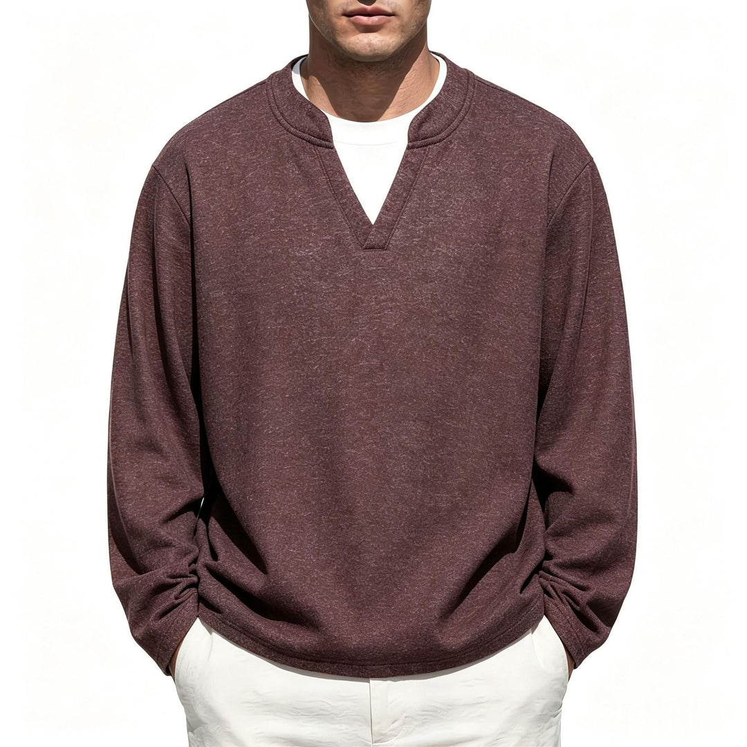 Men's Oversize Sweatshirt with V-Neck and Mélange Texture Mune Fashion