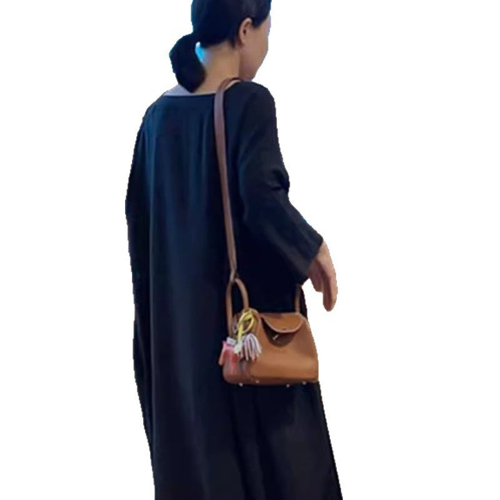 Ladies Long Smock Maxi Dress with Deep Waist Seam and Wide Bell Skirt Mune Fashion
