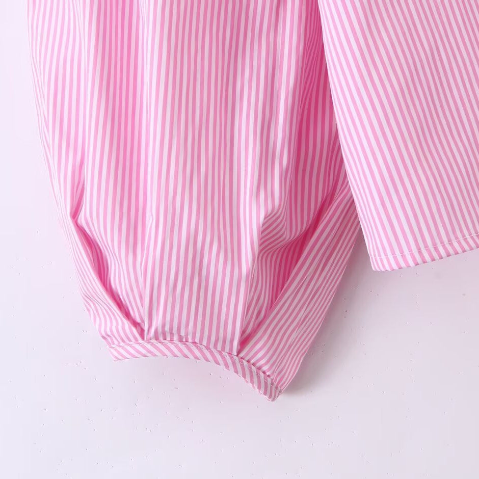 Women Two-Piece Striped Set with Oversized Shirt and High-Waist Palazzo Pants Mune Fashion