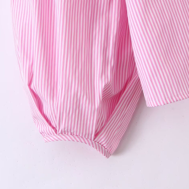 Women Two-Piece Striped Set with Oversized Shirt and High-Waist Palazzo Pants Mune Fashion
