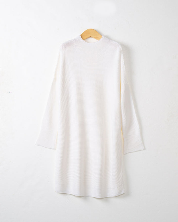 Women Oversize Knit Tunic with Short Stand-up Collar and Dropped Shoulder Mune Fashion