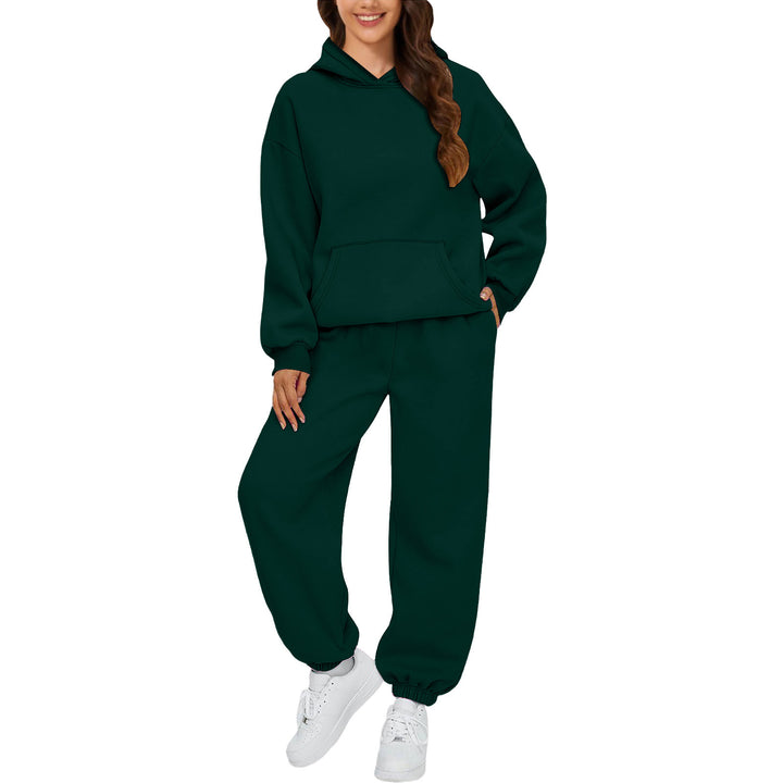 Women's cozy French-Terry loungewear set with double-layer hood, kangaroo pocket, and elastic ankle jogger Mune Fashion