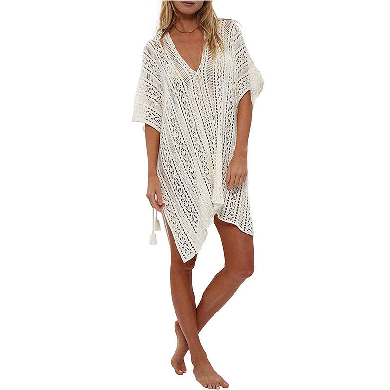 Women's crocheted beach cover-up with fringes Mune Fashion