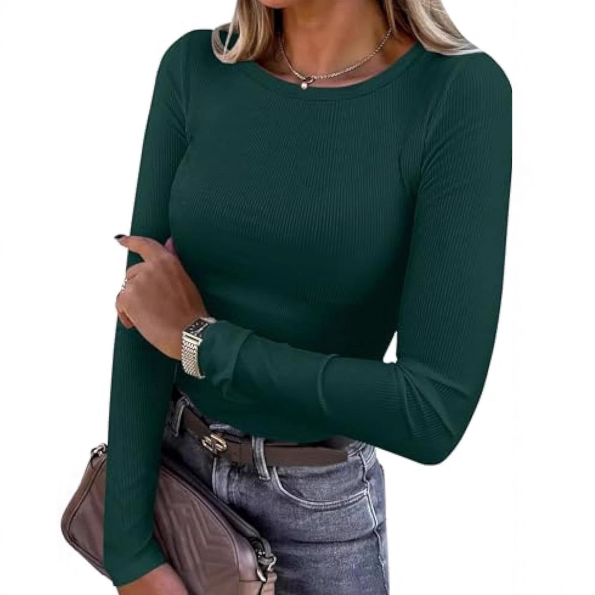 Women Long Sleeve Rib Top Mune Fashion