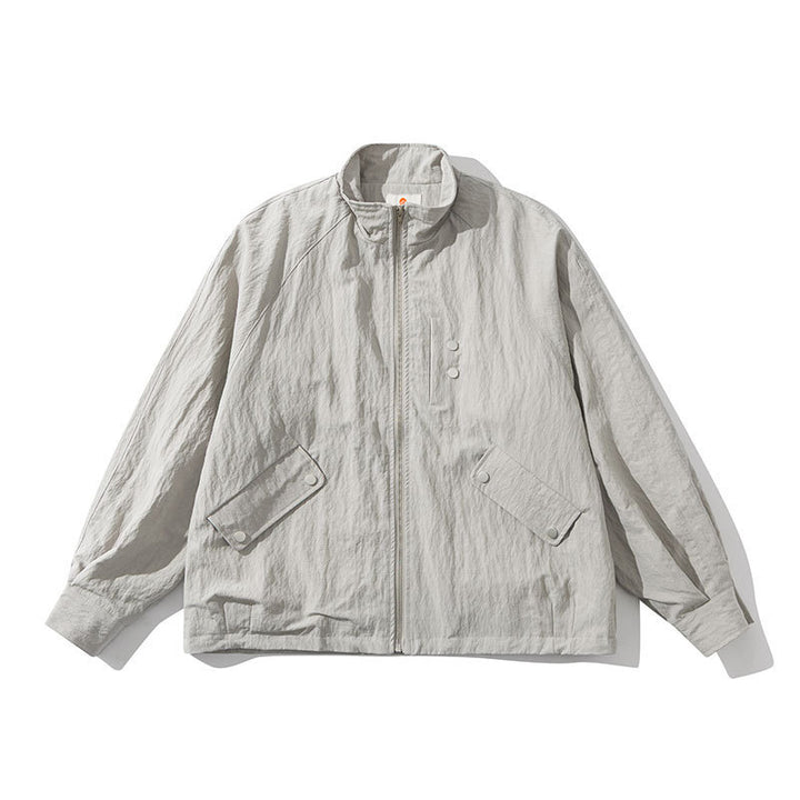 Men's Lightweight Windbreaker with Stand-Up Collar, Raglan Sleeves and Snap Button Pockets Mune Fashion