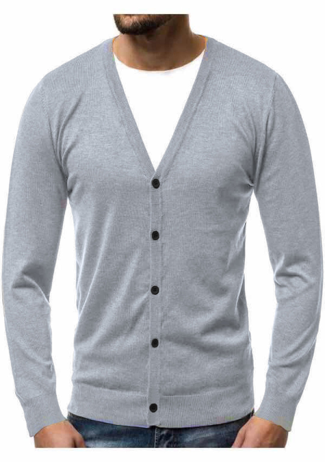 Men's fine knit cardigan with V-neck, slim fit and button placket Mune Fashion