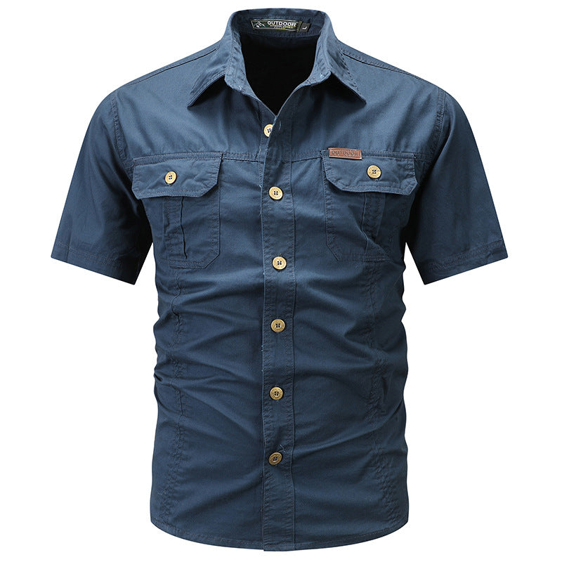Men's long-sleeved cotton blend work shirt with kent collar and double breast pockets Mune Fashion