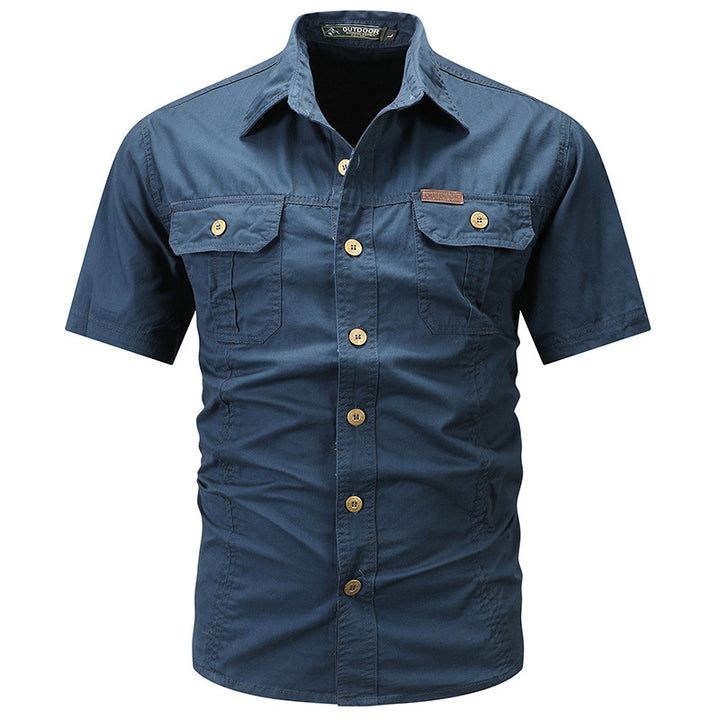 Men's long-sleeved cotton blend work shirt with kent collar and double breast pockets Mune Fashion