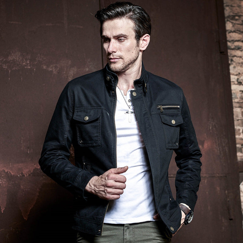 Men's lightweight cotton utility blouson with stand-up collar and breast pockets Mune Fashion