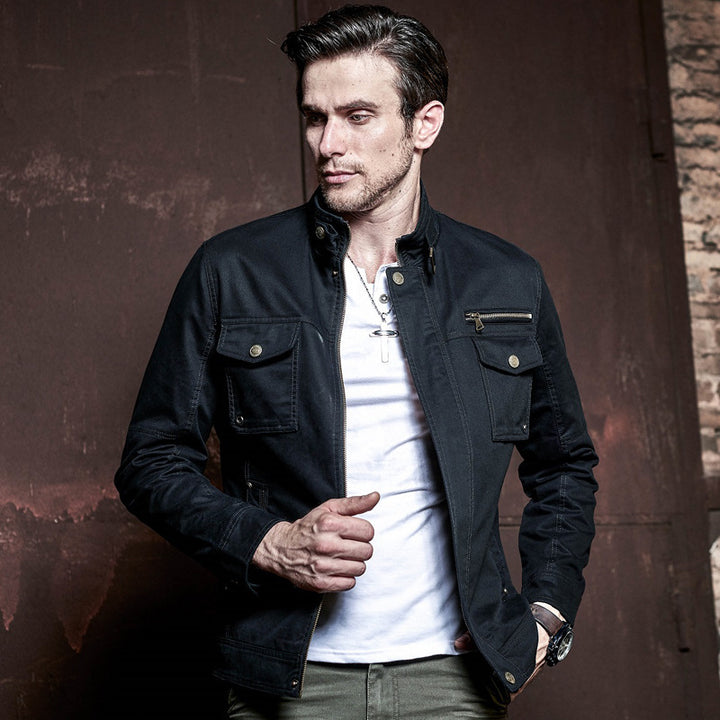 Men's lightweight cotton utility blouson with stand-up collar and breast pockets Mune Fashion