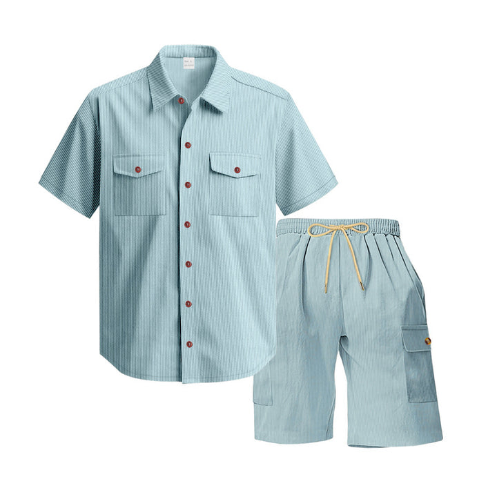 Men's structured short-sleeve shirt and bermuda set with flap pockets and elastic waistband Mune Fashion