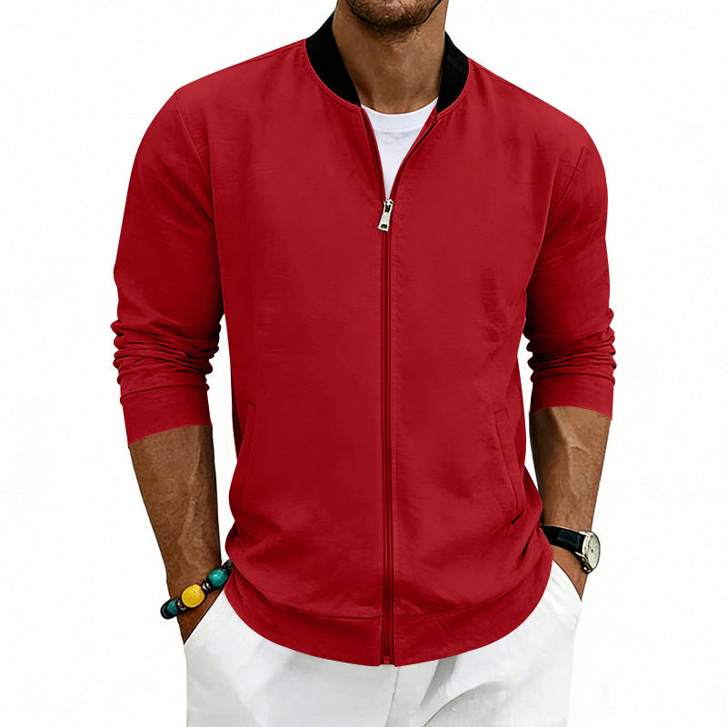 Men's lightweight bomber jacket made of jersey with stand-up collar, elastic cuffs, and concealed pockets Mune Fashion