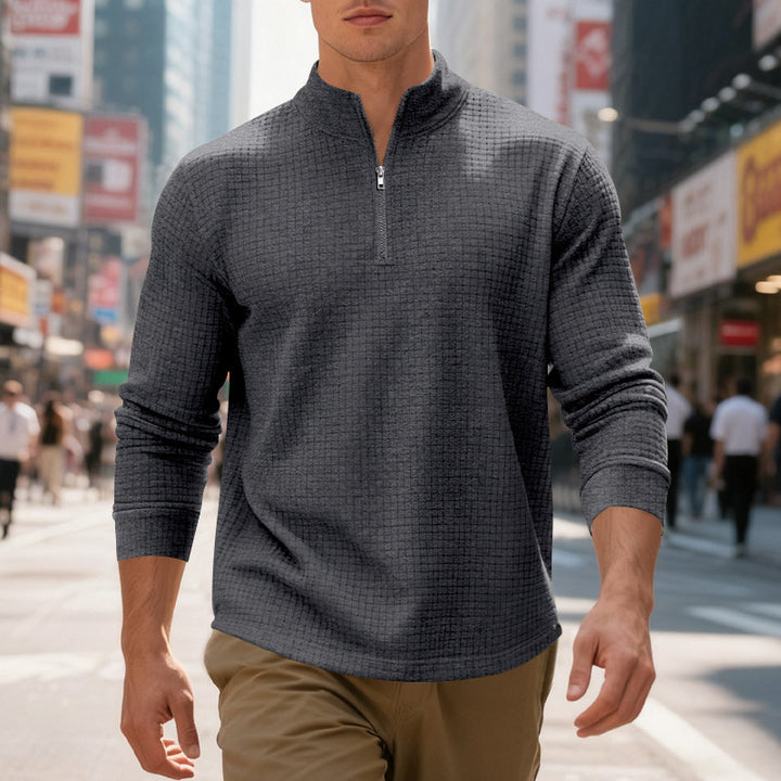 Men's structured half-zip waffle shirt with stand-up collar and breathable wearing comfort Mune Fashion