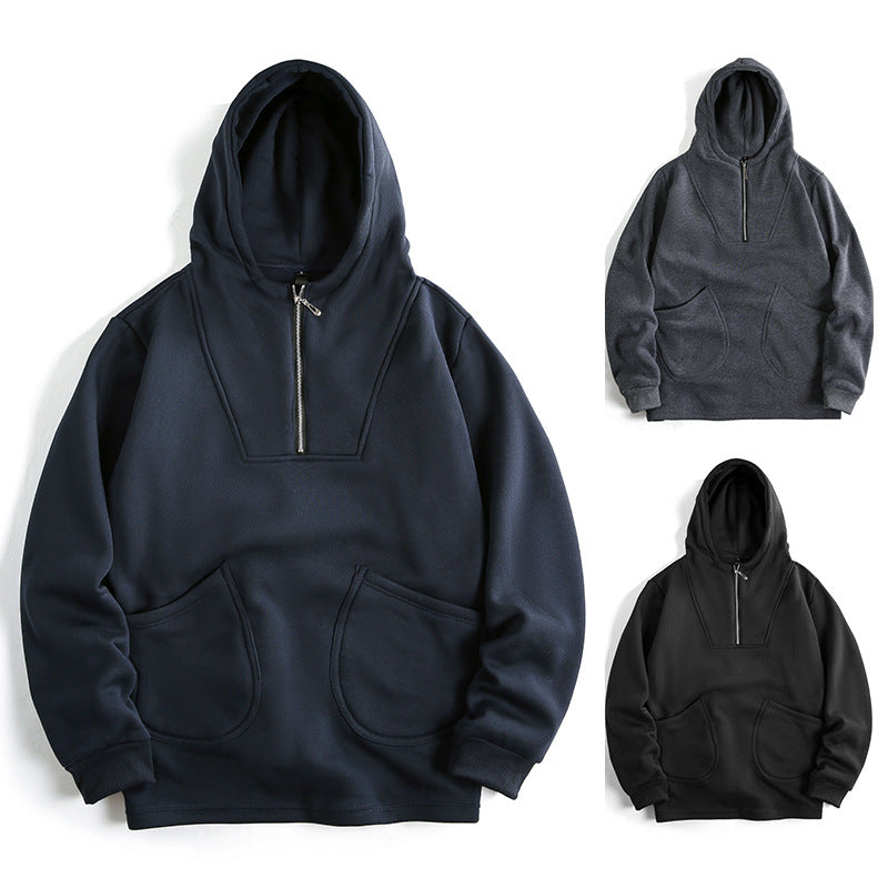 Men's Hooded Half-Zip Pullover with Kangaroo Pocket and Relaxed Fit Mune Fashion