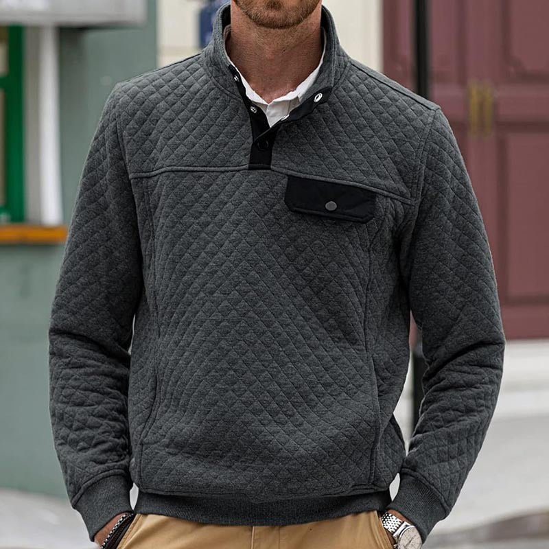 Men's quilted sweatshirt with stand-up collar, half zip and chest pocket Mune Fashion